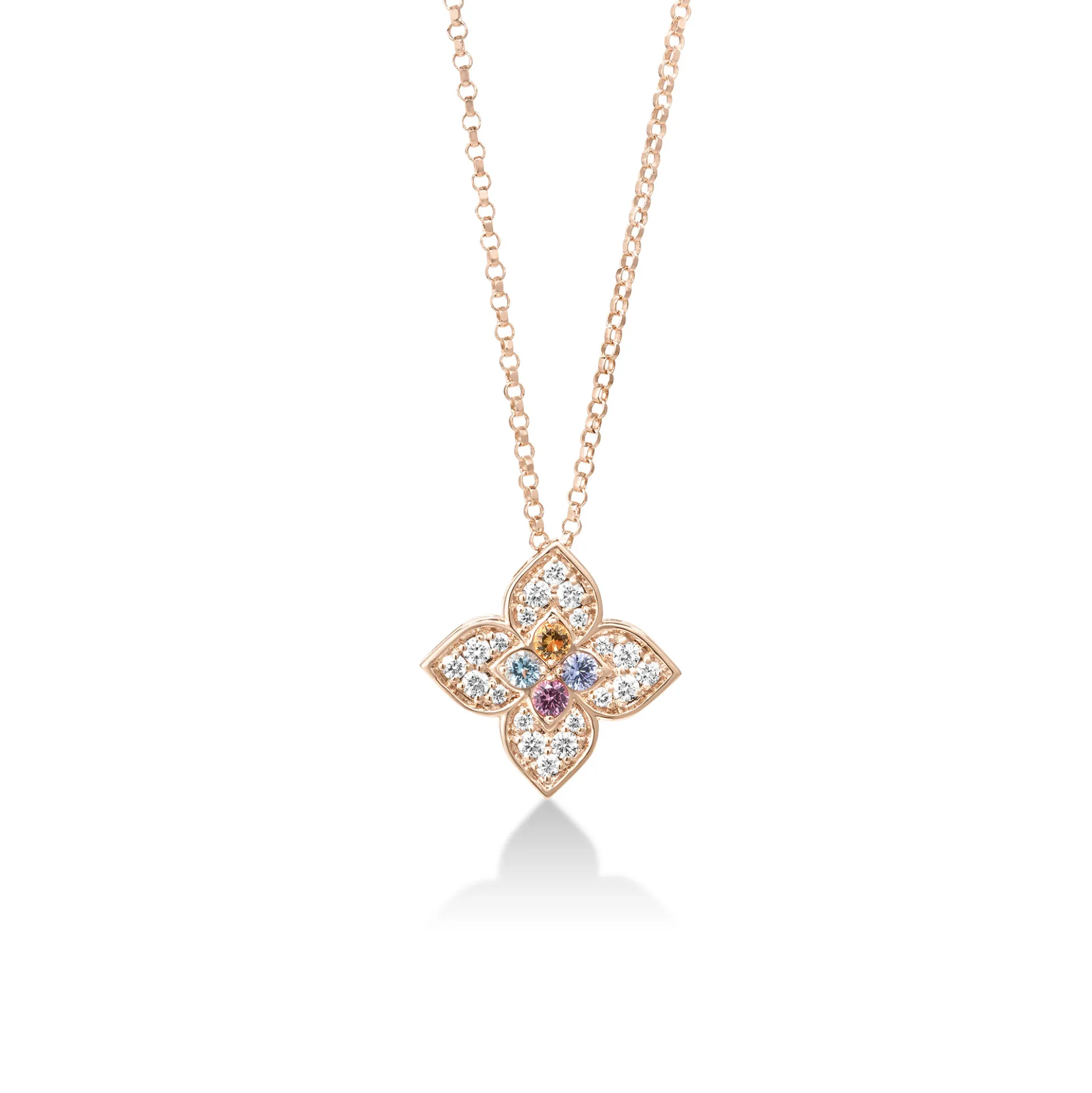 Roberto Coin 18K Rose Gold Venetian Princess Carnival Pavé Diamond And Mixed Stones Medium Flower Necklace