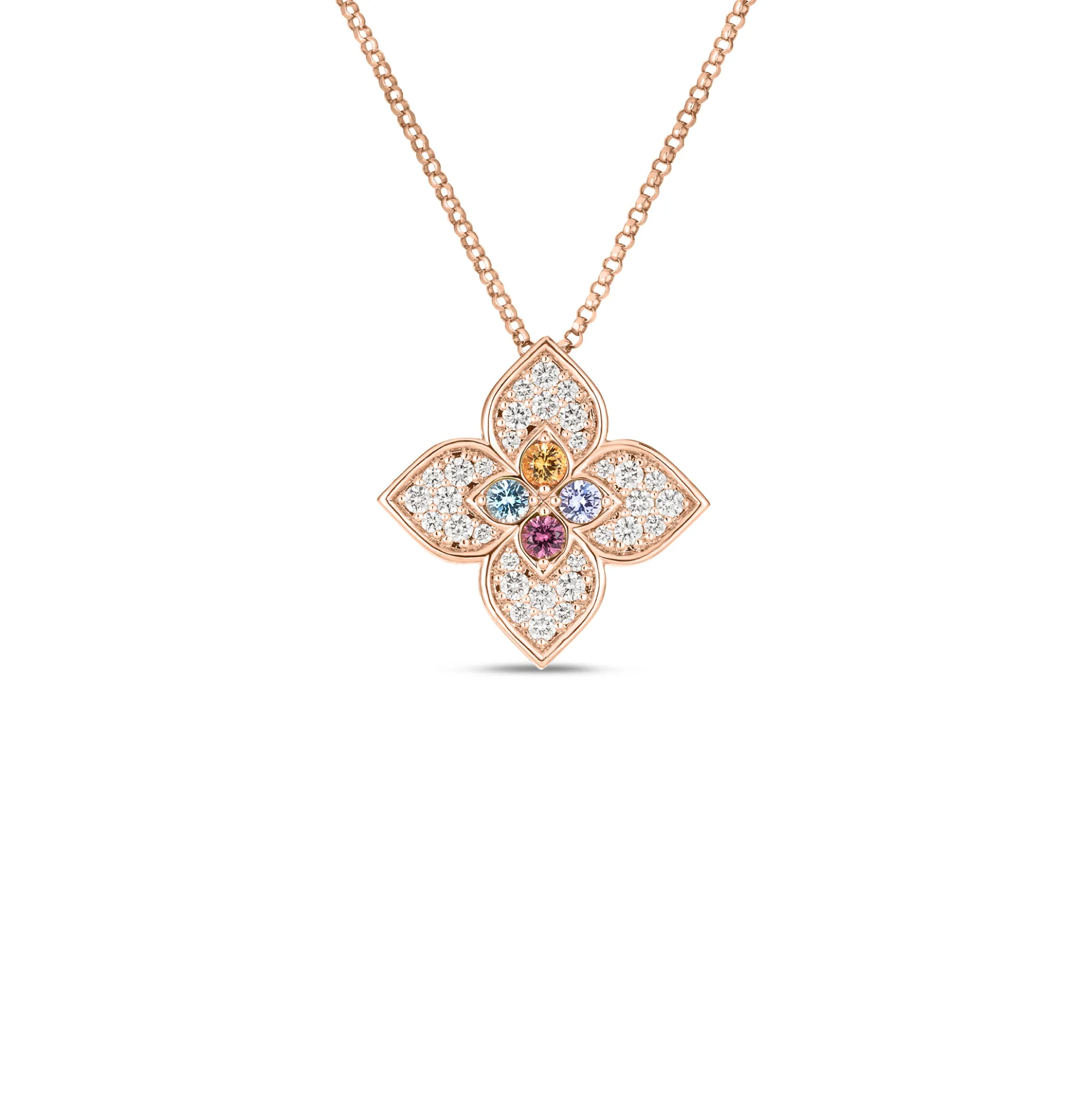 Roberto Coin 18K Rose Gold Venetian Princess Carnival Pave Diamond And Mixed Stones Large Flower Necklace
