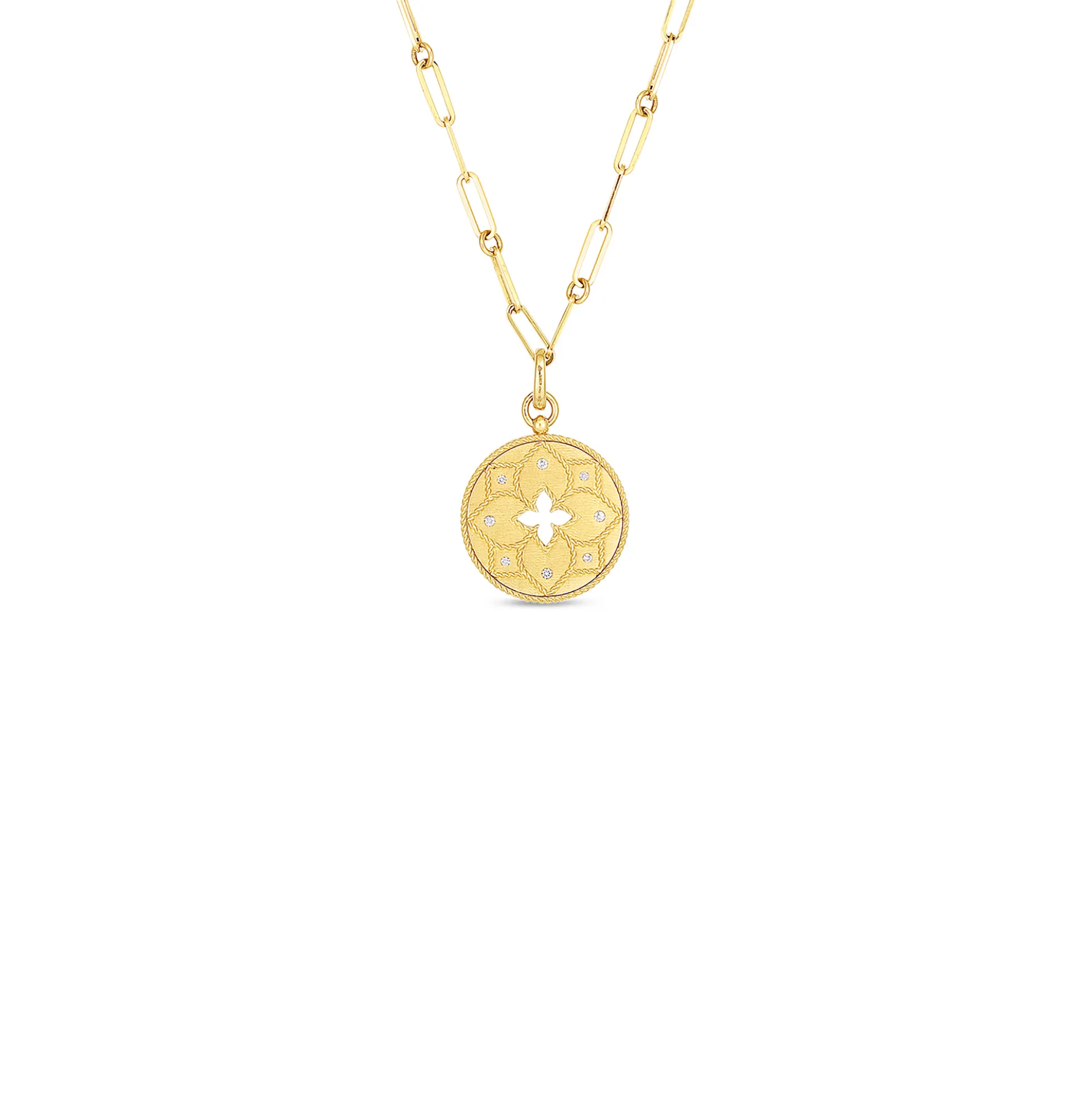 Roberto Coin 18k Venetian Princess Satin Medallion With Flower Cutout & Diamond Accent On Chain