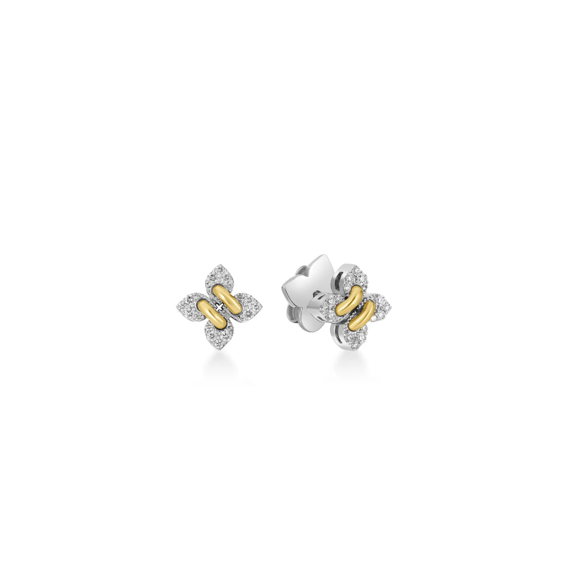 Roberto Coin 18K White And Yellow Gold Love In Verona Petite Pavé Diamond Flower Stud Earrings