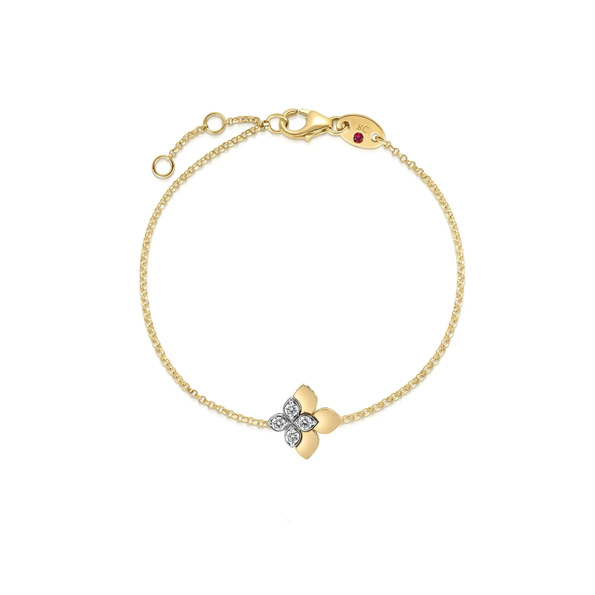 Roberto Coin 18K White and Yellow Gold Love In Verona Diamond Flower Bracelet