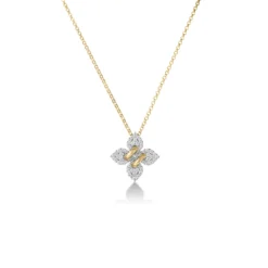 Roberto Coin 18K White And Yellow Gold Love In Verona Small Pavé Diamond Flower Necklace