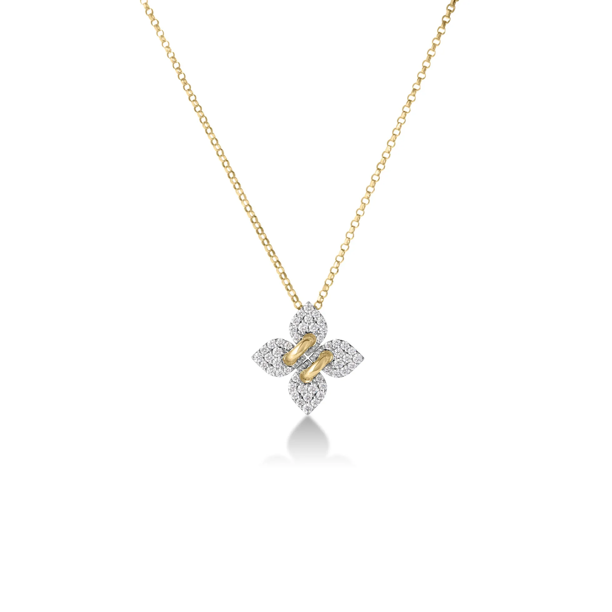 Roberto Coin 18K White And Yellow Gold Love In Verona Small Pavé Diamond Flower Necklace