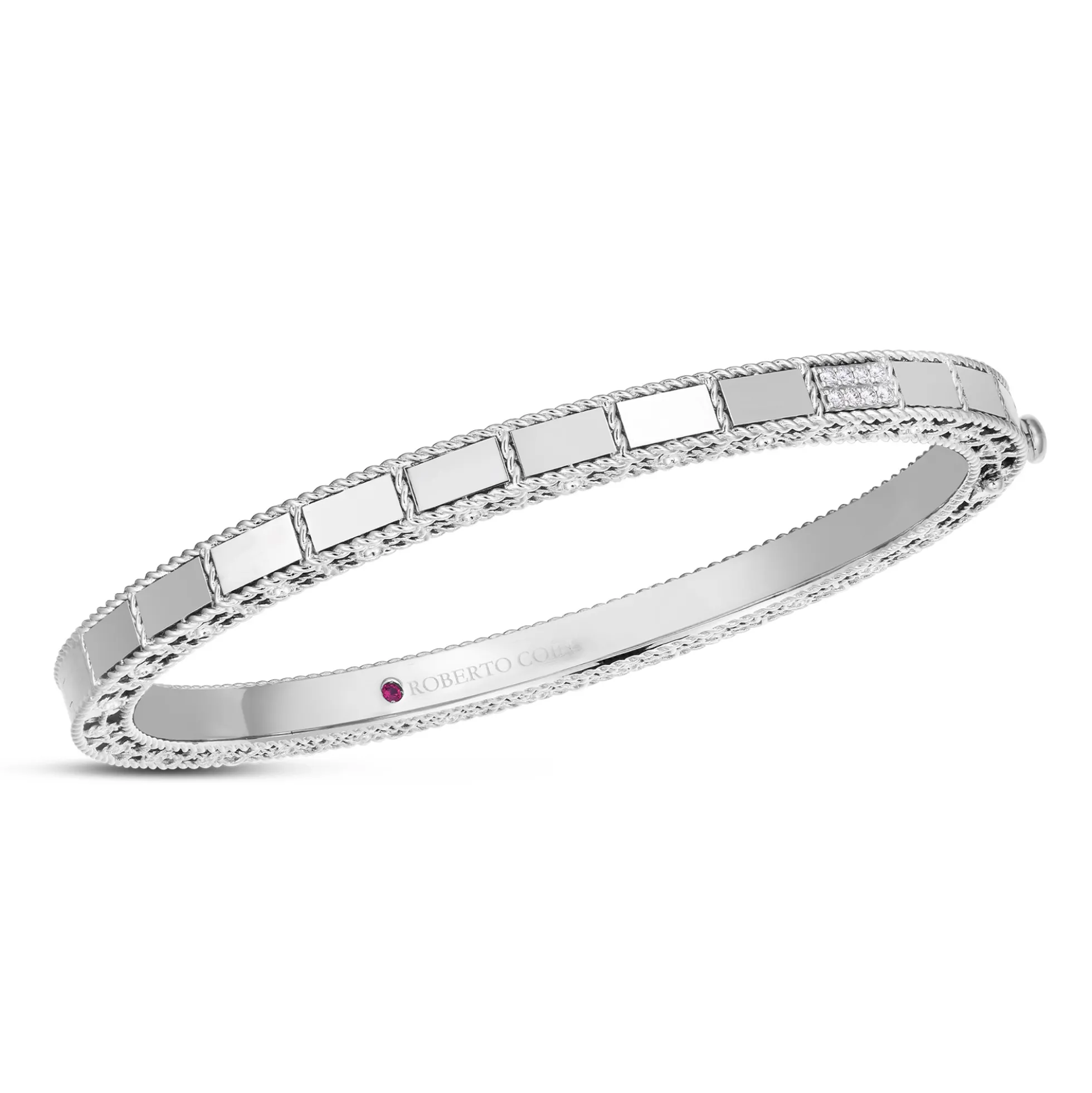Roberto Coin 18K White Gold Art Deco Mosaic Diamond Accent Bangle