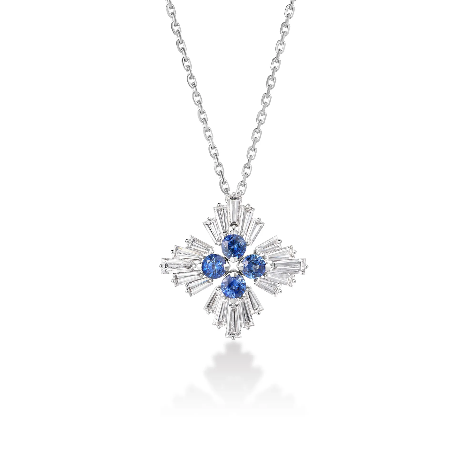 Roberto Coin 18K White Gold Diamond Princess Pavé Diamond And Blue Sapphire Necklace