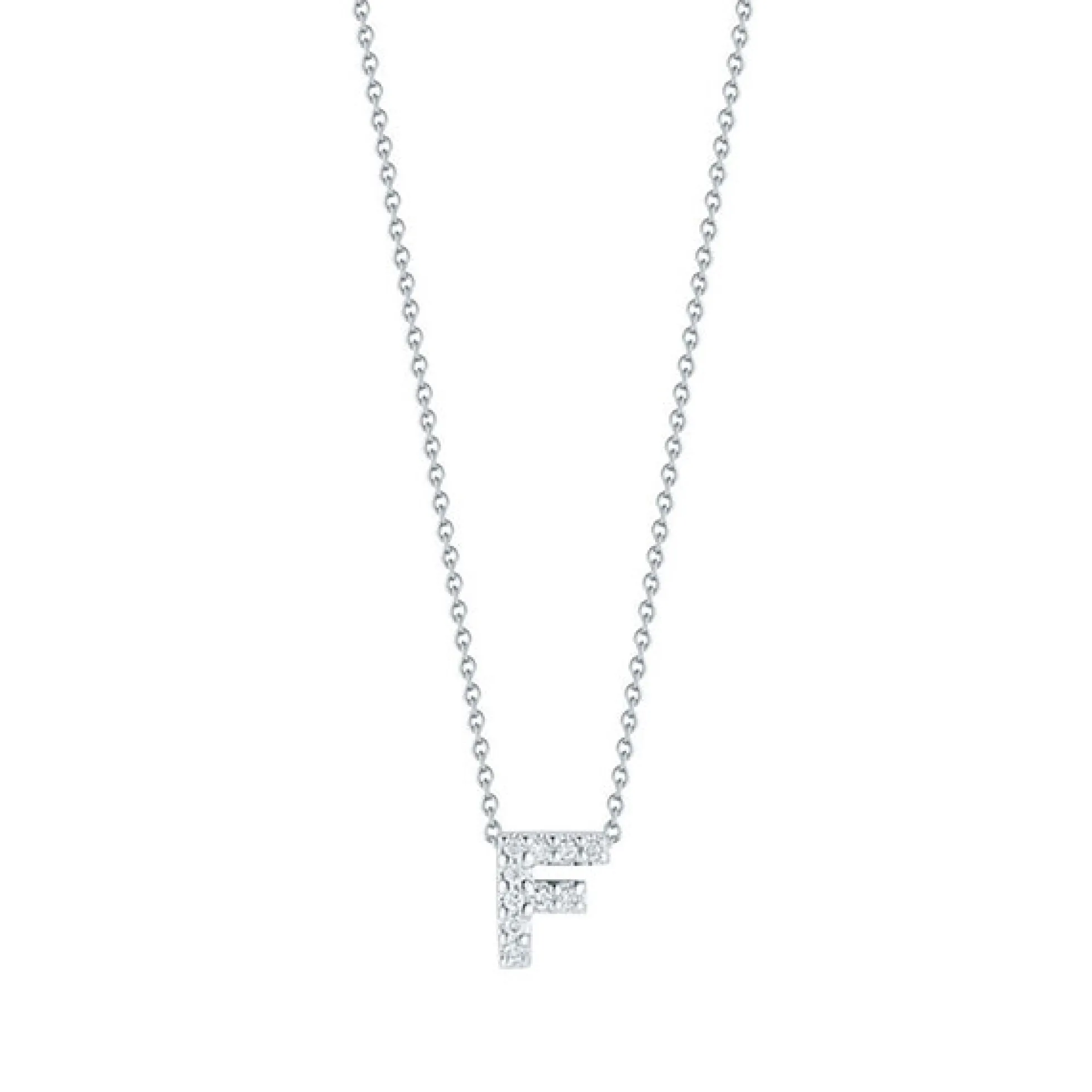 Roberto Coin 18k White Gold Tiny Treasures Diamond Love Letter “F” Necklace