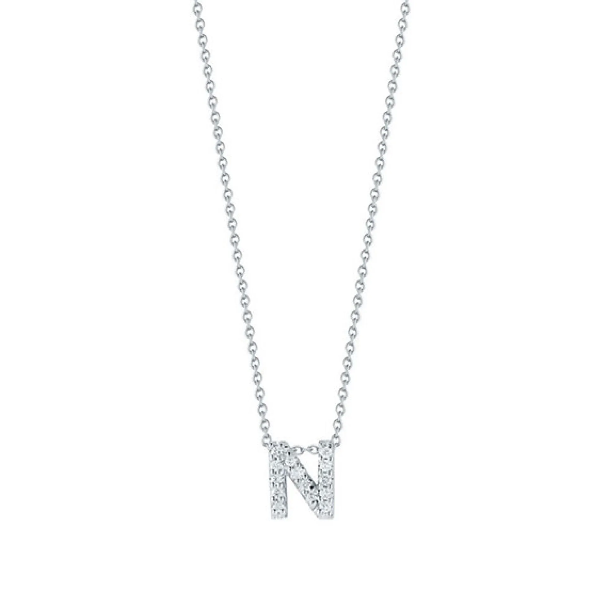 Roberto Coin 18k White Gold Tiny Treasures Diamond Love Letter “N” Necklace