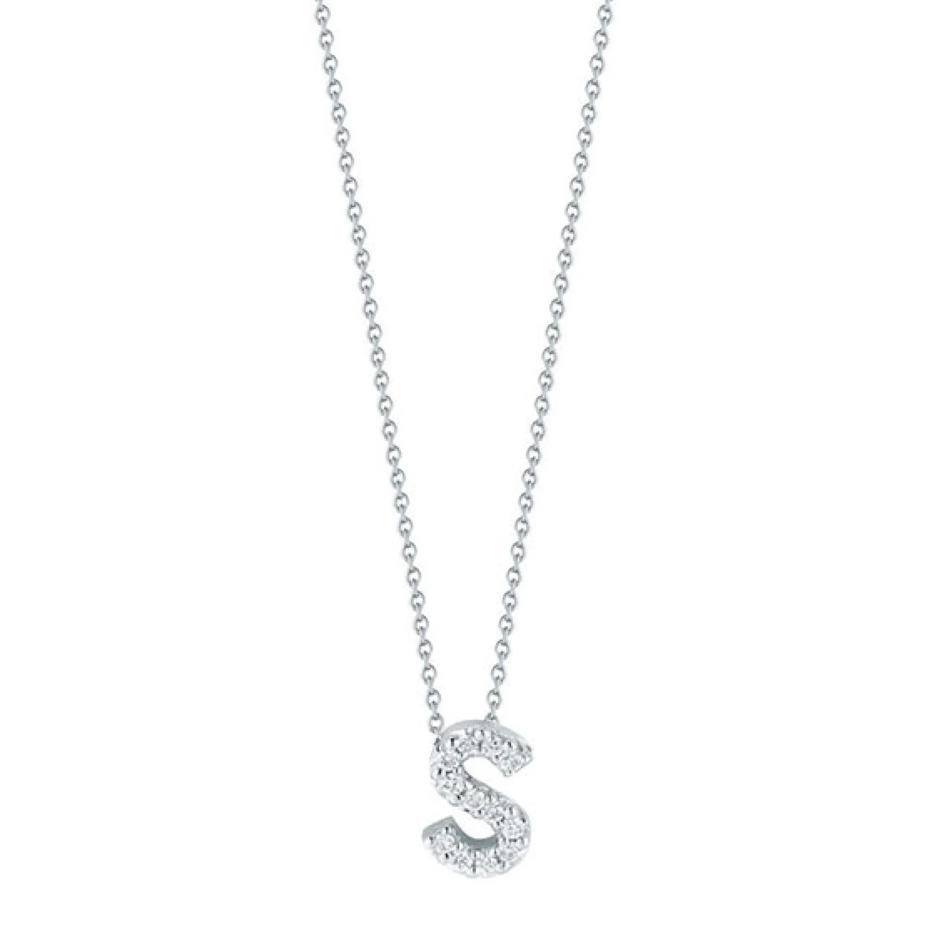 Roberto Coin 18k White Gold Tiny Treasures Diamond Love Letter “S” Necklace