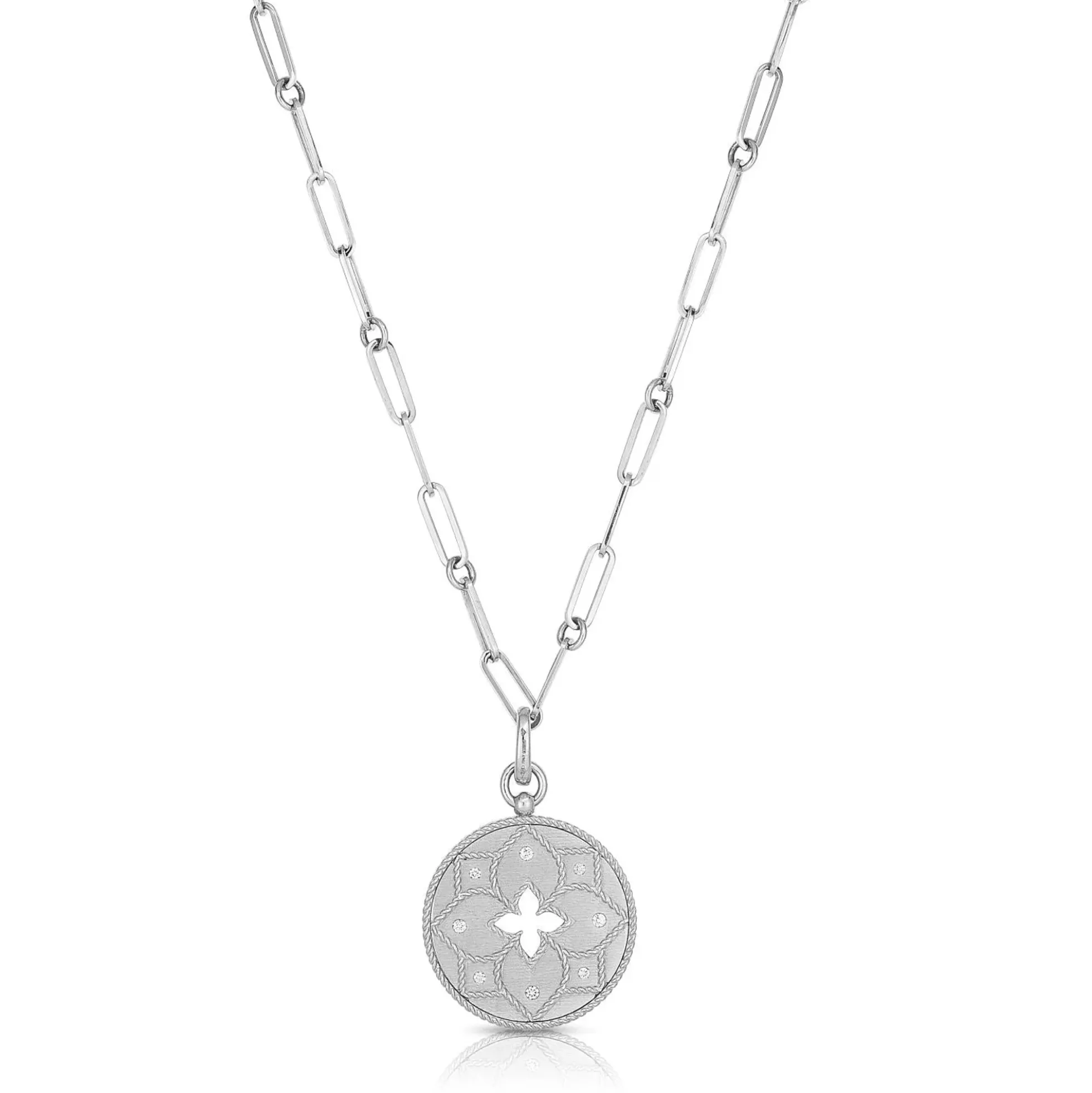Roberto Coin 18K White Gold Venetian Princess Diamond & Satin Flower Cut Out Medallion Necklace