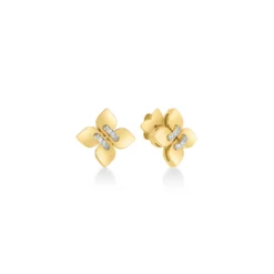 Roberto Coin 18K Yellow And White Gold Love In Verona Small Diamond Flower Stud Earrings