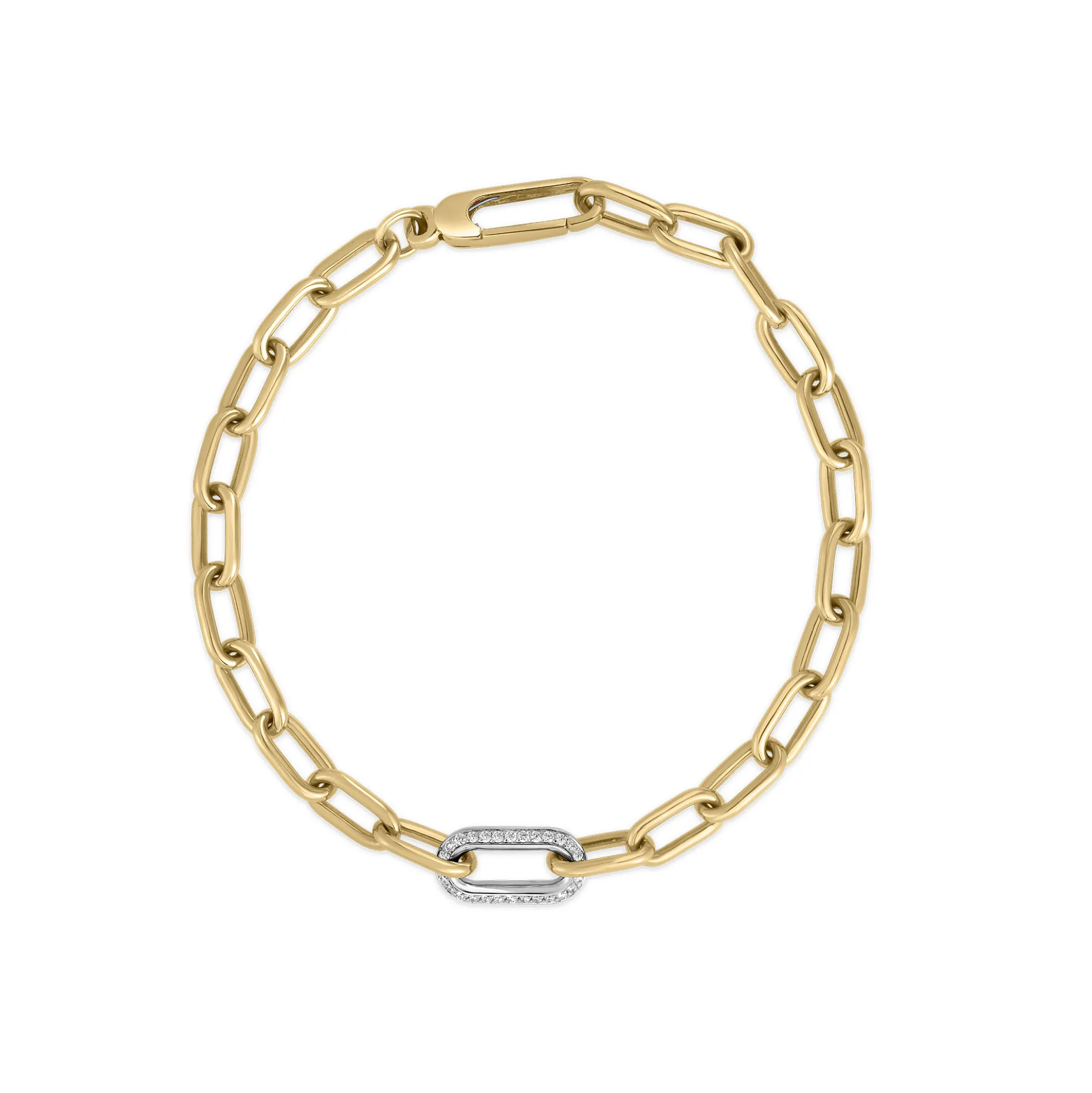 Roberto Coin 18K Yellow And White Gold Designer Gold Single Diamond Paperclip Link Chain Bracelet
