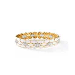 Roberto Coin 18K Yellow And White Cobra Diamond And Enamel Wide Cuff Bangle