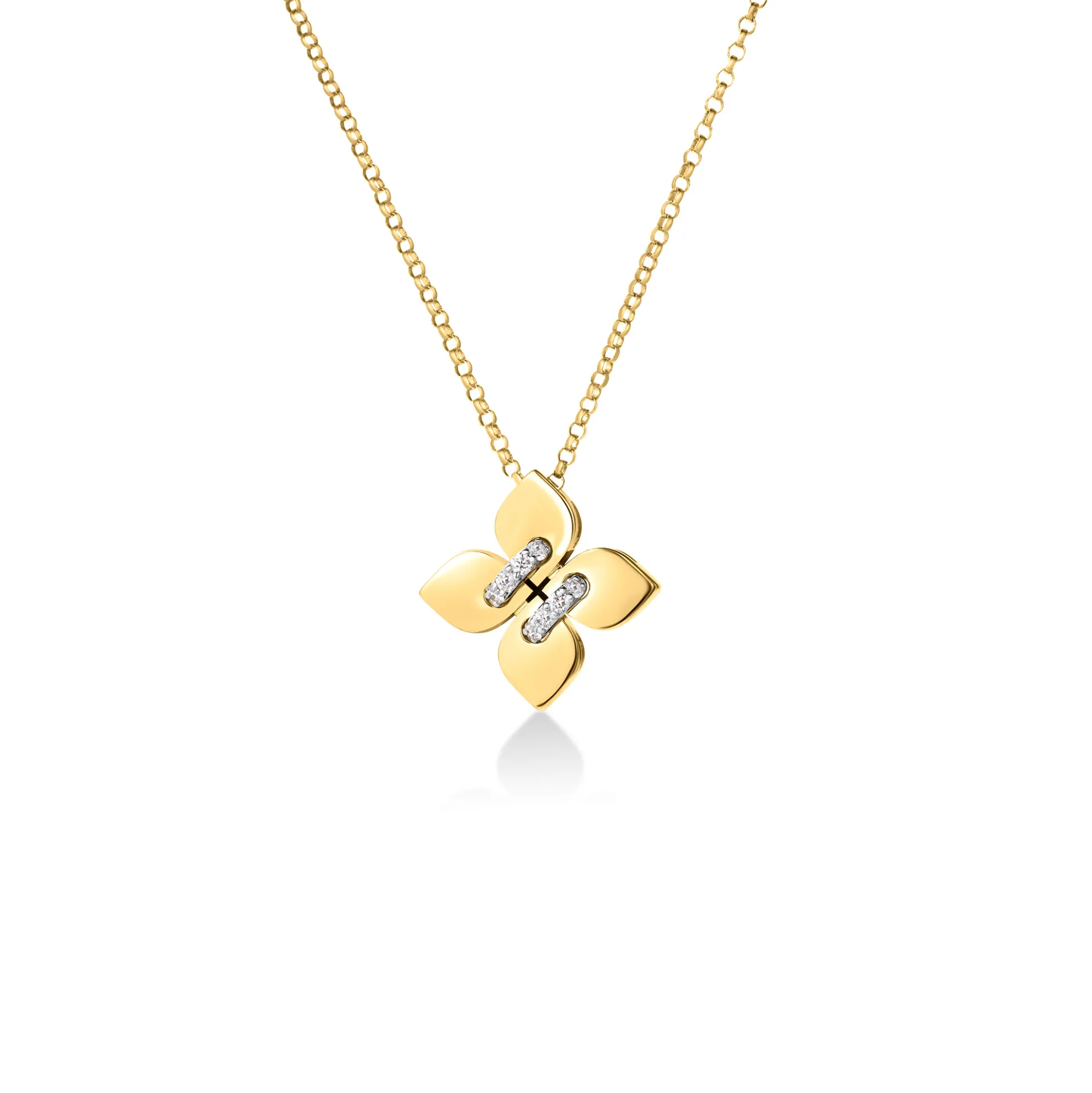 Roberto Coin 18K Yellow And White Love In Verona Small Diamond Flower Necklace