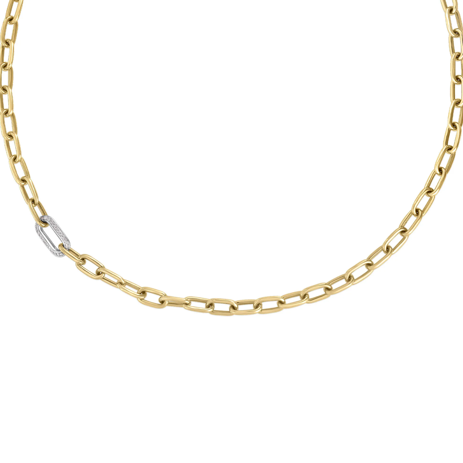 Roberto Coin 18K Yellow and White Gold Designer Gold Single Diamond Paperclip Link Chain Necklace