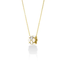 Roberto Coin 18K Yellow and White Gold Cobra Diamond And White Enamel Large Rondel Necklace