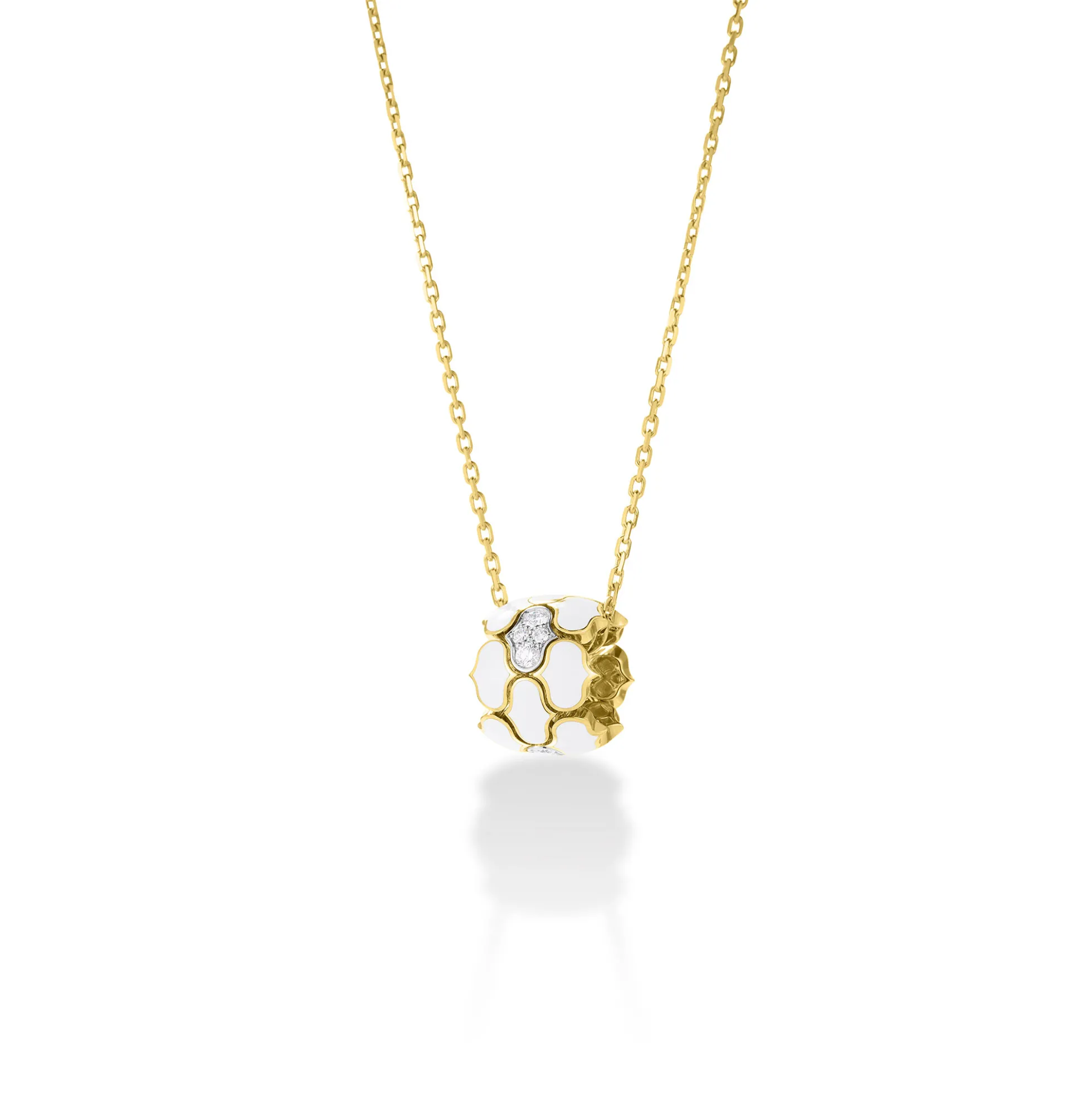 Roberto Coin 18K Yellow and White Gold Cobra Diamond And White Enamel Large Rondel Necklace
