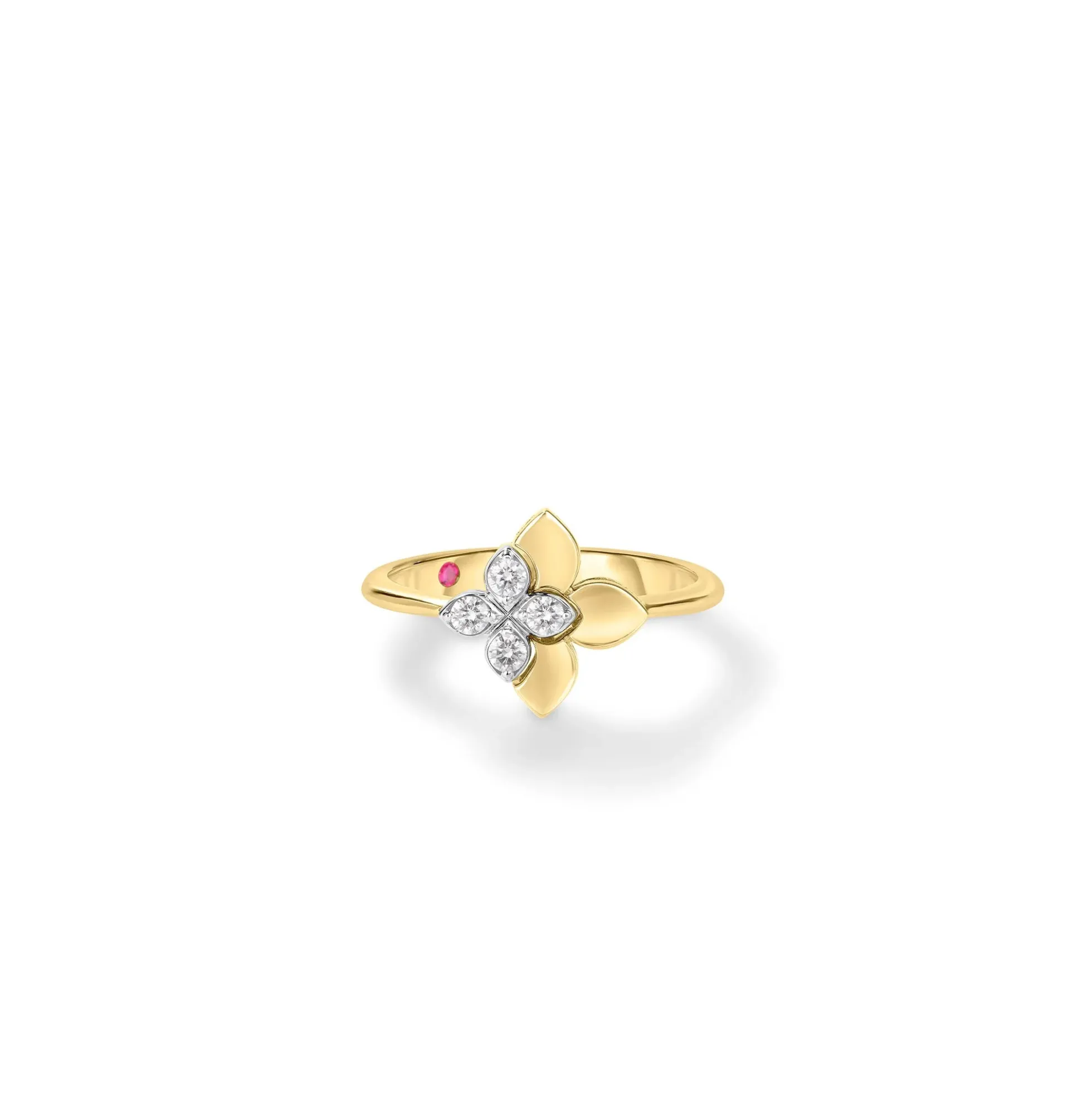 Roberto Coin 18K Yellow and White Love In Verona Diamond Flower Ring Size 6.5