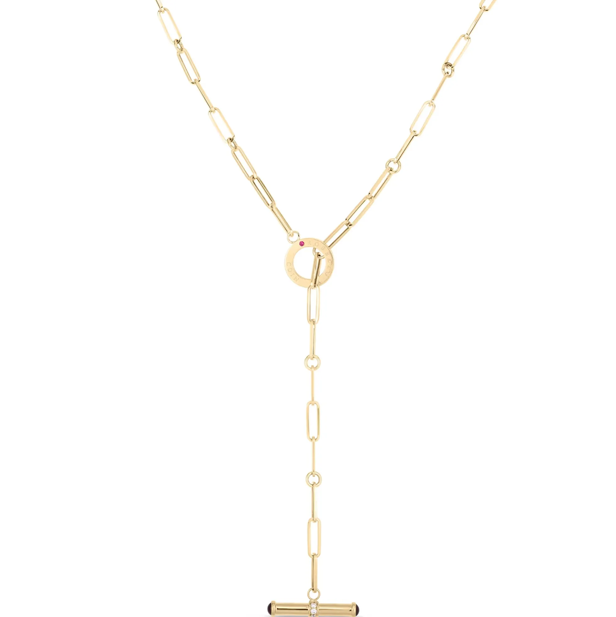 Roberto Coin 18K Yellow Designer Gold Diamond & Pink Tourmaline Toggle Closure Paperclip Necklace
