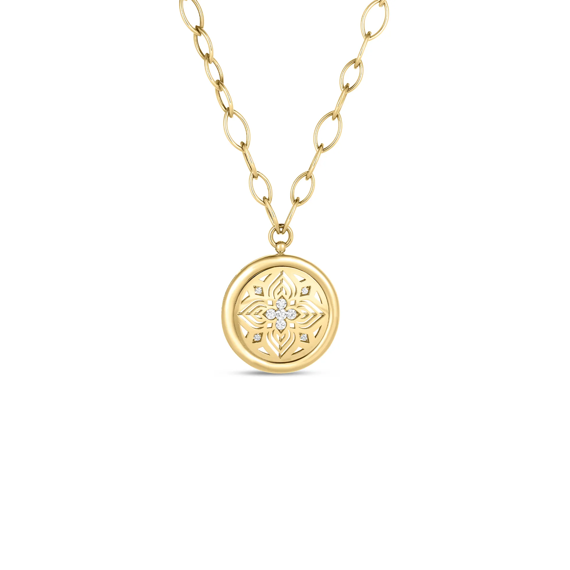Roberto Coin 18k Yellow Gold Arabesque Diamond Flower Medallion Necklace