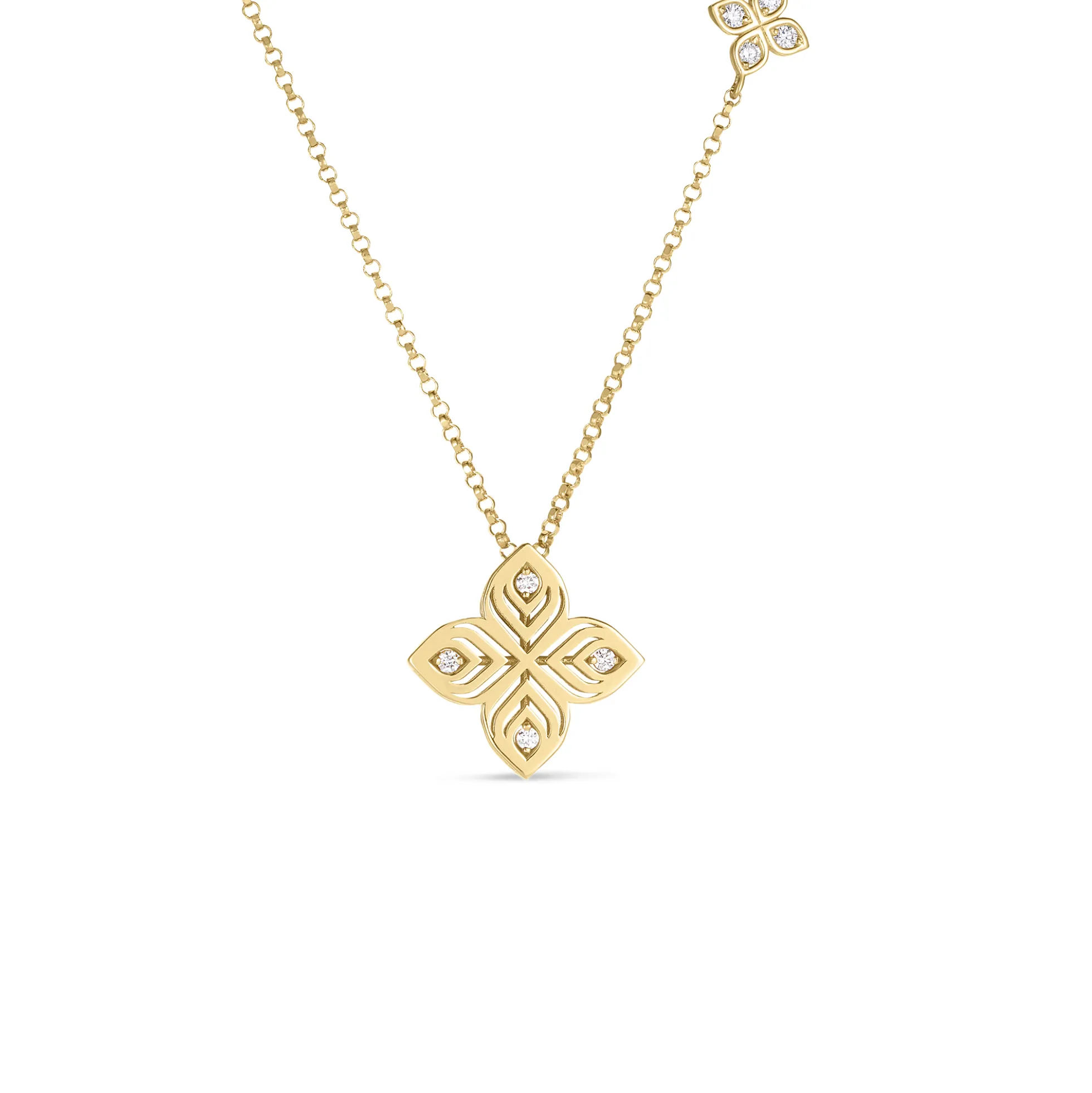 Roberto Coin 18k Yellow Gold Arabesque Large Diamond Flower Necklace