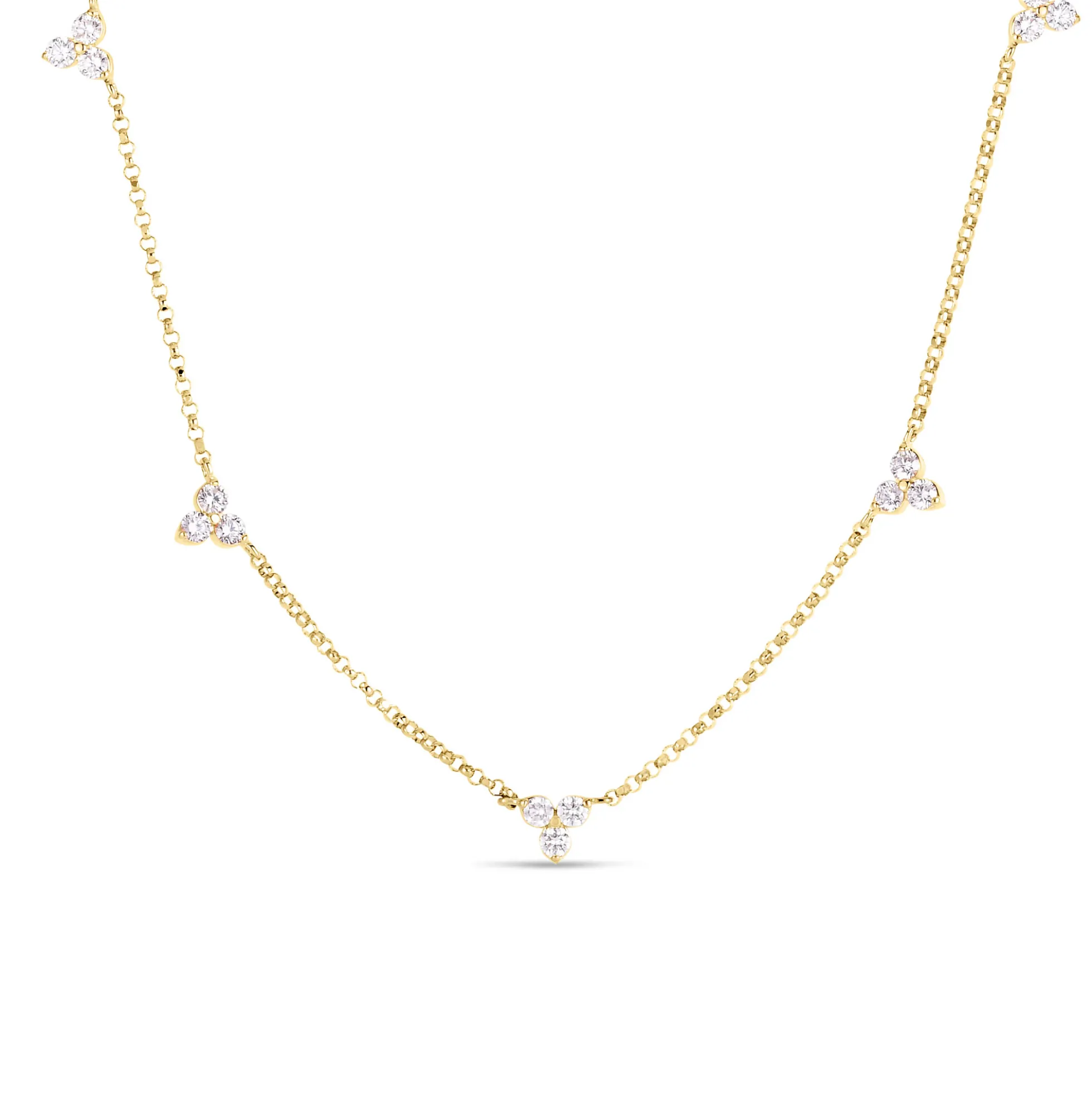 Roberto Coin 18K Yellow Gold Diamonds By The Inch Five Station Flower Necklace
