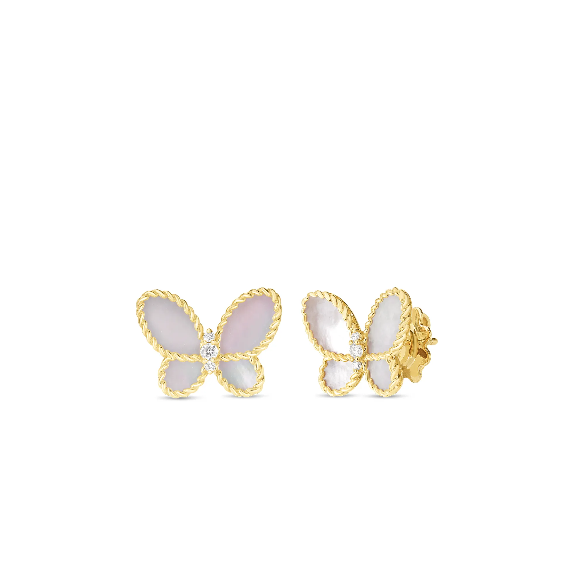Roberto Coin 18K Yellow Gold Jasmine Diamond And Mother Of Pearl Butterfly Stud Earrings