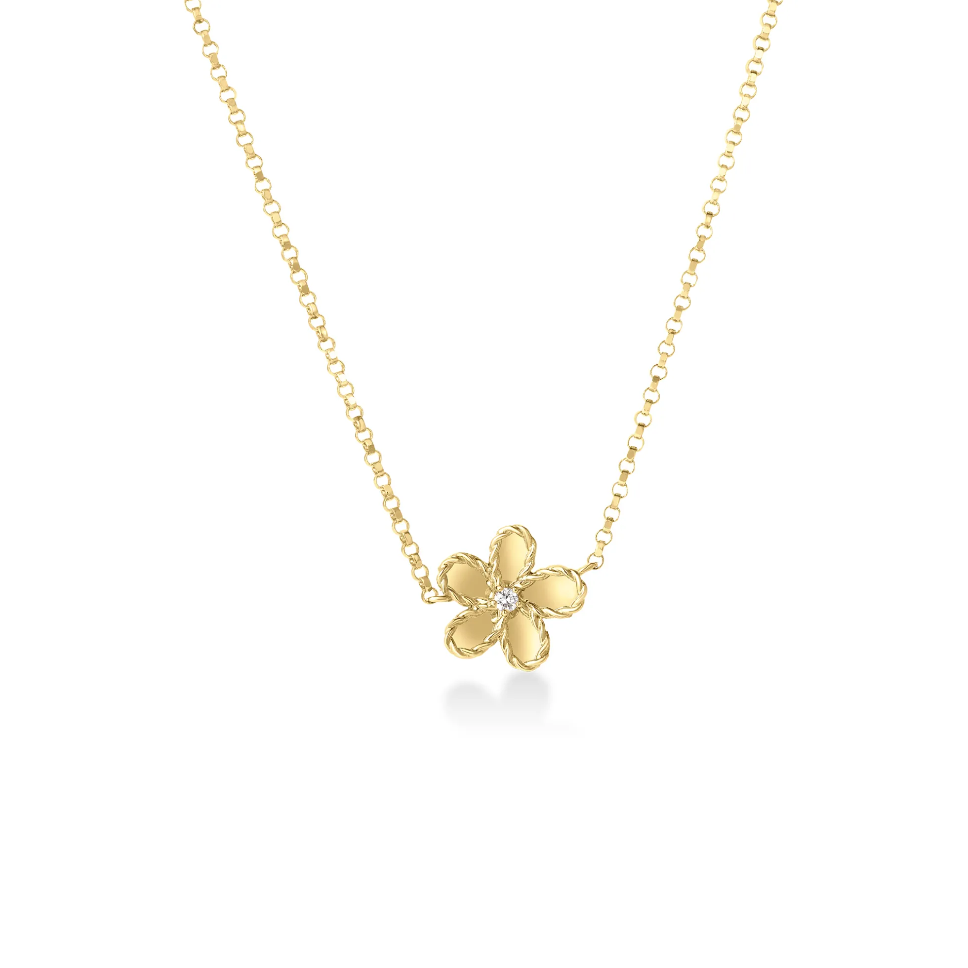Roberto Coin 18K Yellow Gold Jasmine Diamond And Polished Finish Small Flower Necklace
