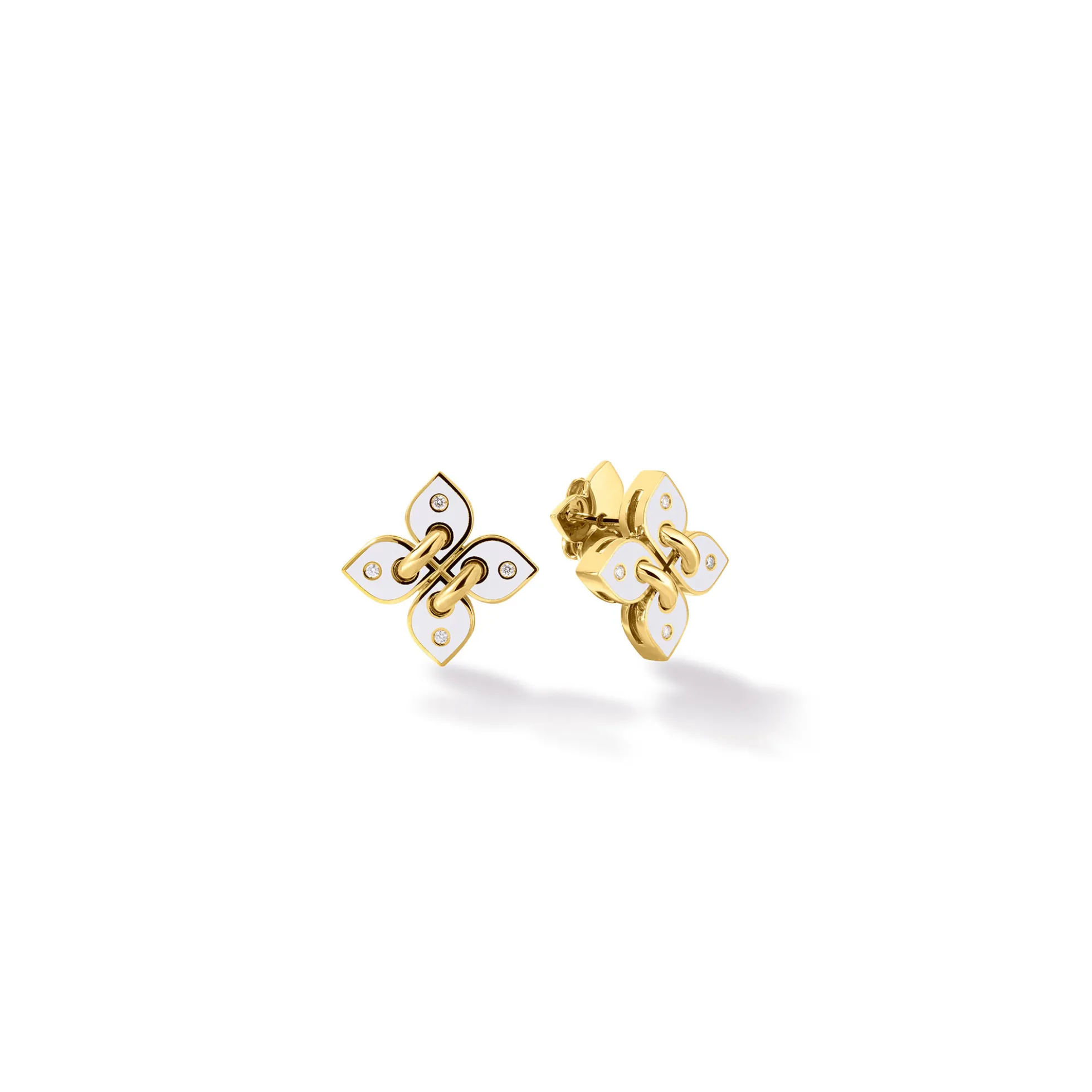 Roberto Coin 18K Yellow Gold Love In Verona Small Diamond And Enamel Flower Stud Earrings