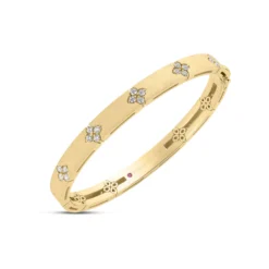 Roberto Coin 18K Yellow Gold Love In Verona Medium Width Diamond Accent And Satin Finish Bangle