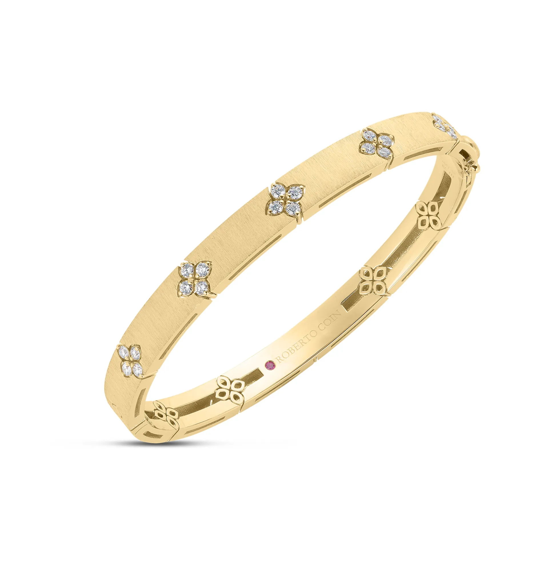 Roberto Coin 18K Yellow Gold Love In Verona Medium Width Diamond Accent And Satin Finish Bangle