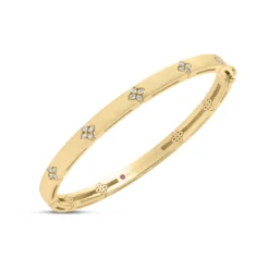 Roberto Coin 18K Yellow Gold Love In Verona Narrow Width Diamond Accent & Satin Finish Bangle