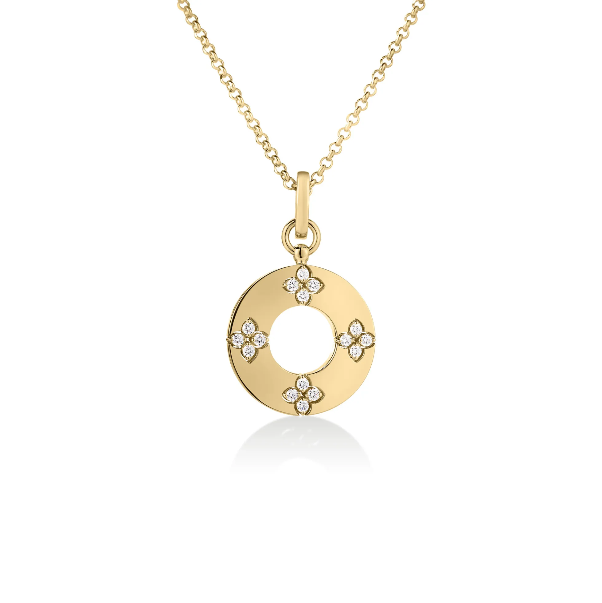 Roberto Coin 18K Yellow Gold Love In Verona Diamond Flower Circle Necklace