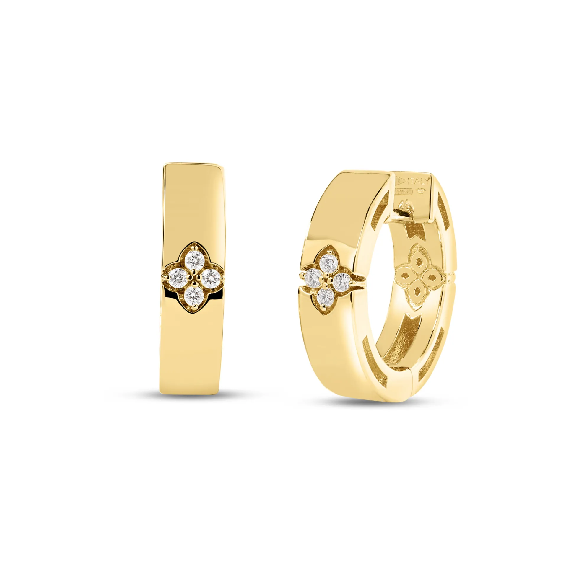Roberto Coin 18K Yellow Gold 3.5mm Love In Verona Diamond Accent Hoop Earrings