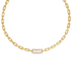 Roberto Coin 18K Yellow Gold Navarra Single Large Pave Diamond Link Necklace