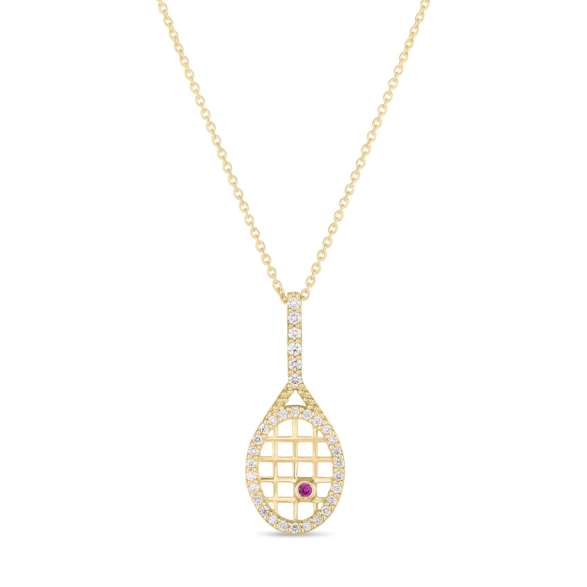 Roberto Coin 18K Yellow Gold Tiny Treasures Diamond Tennis Racket Necklace