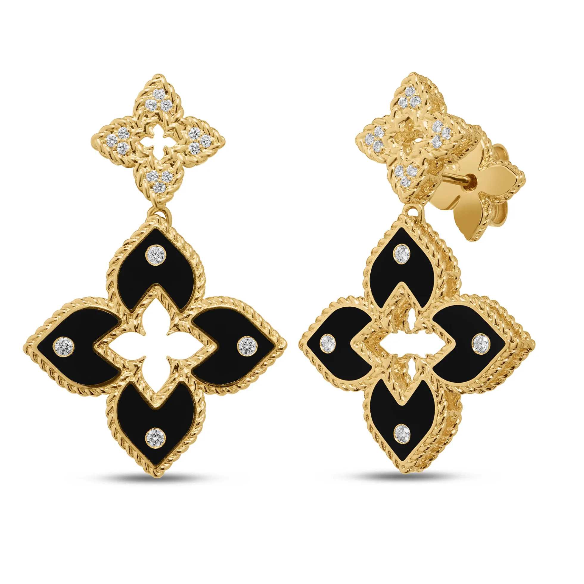 Roberto Coin 18K Yellow Gold Venetian Princess Pavé Diamond And Enamel Double Flower Drop Earrings