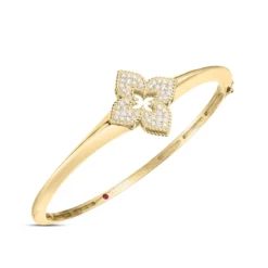 Roberto Coin 18K Yellow Gold Venetian Princess Pavé Diamond Flower Knife Edge Bangle