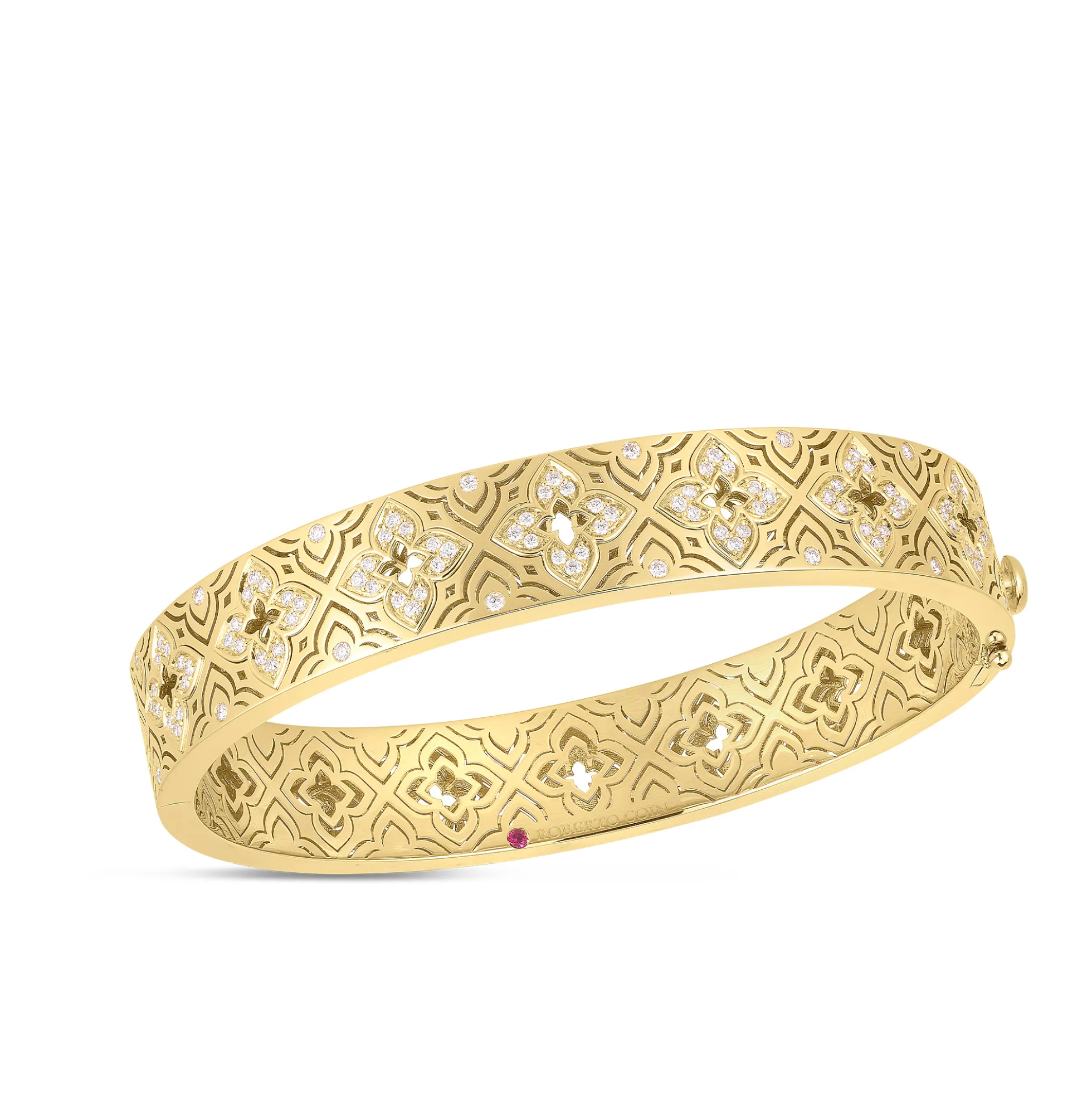 Roberto Coin 18K Yellow Gold Venetian Princess Etched Frame Diamond Bangle