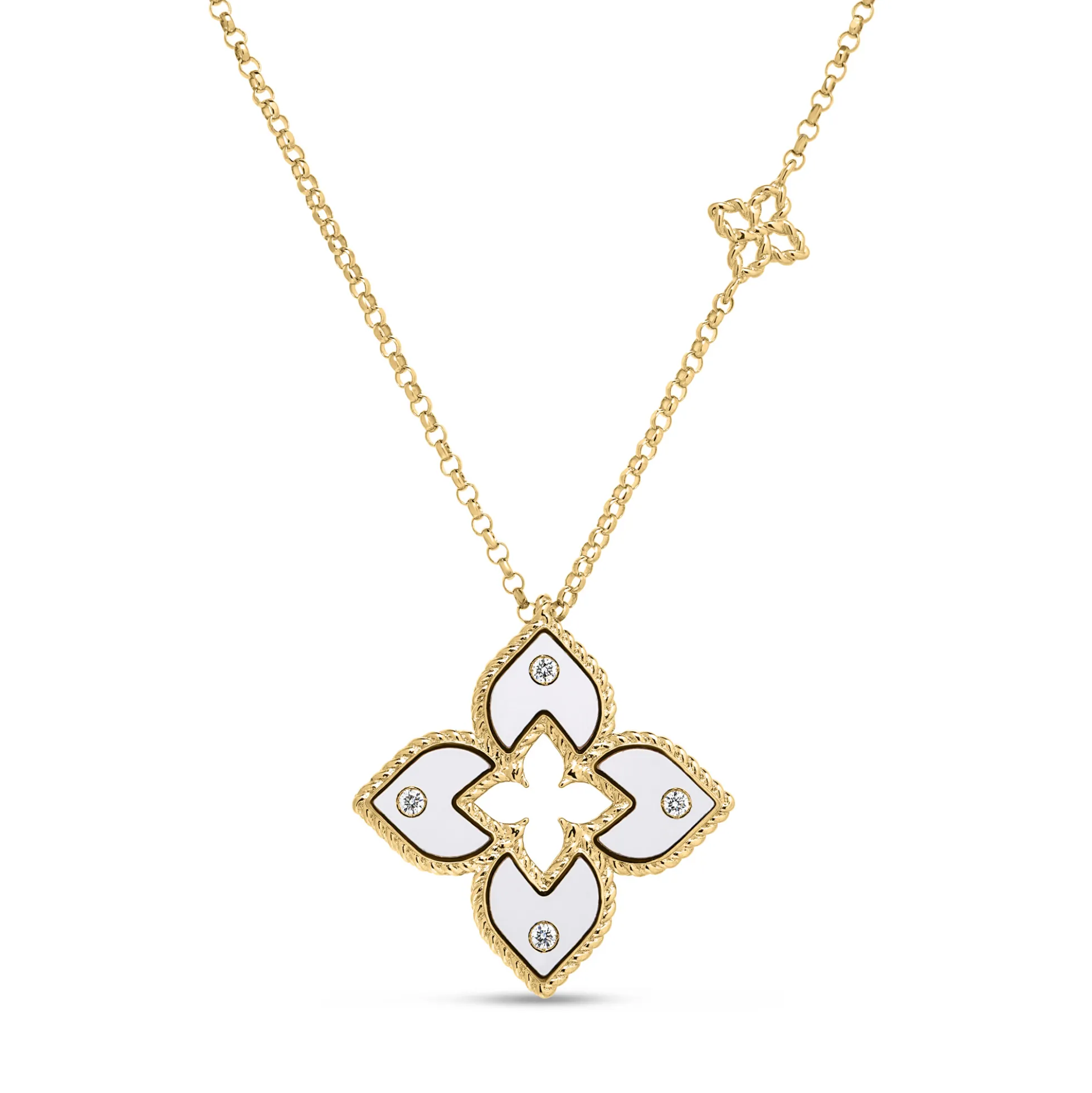 Roberto Coin 18K Yellow Gold Venetian Princess Diamond And White Enamel Flower Necklace