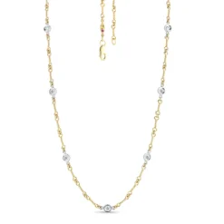 Roberto Coin 18K Yellow/White Gold Diamond By The Inch 7 Station Dog Bone Necklace