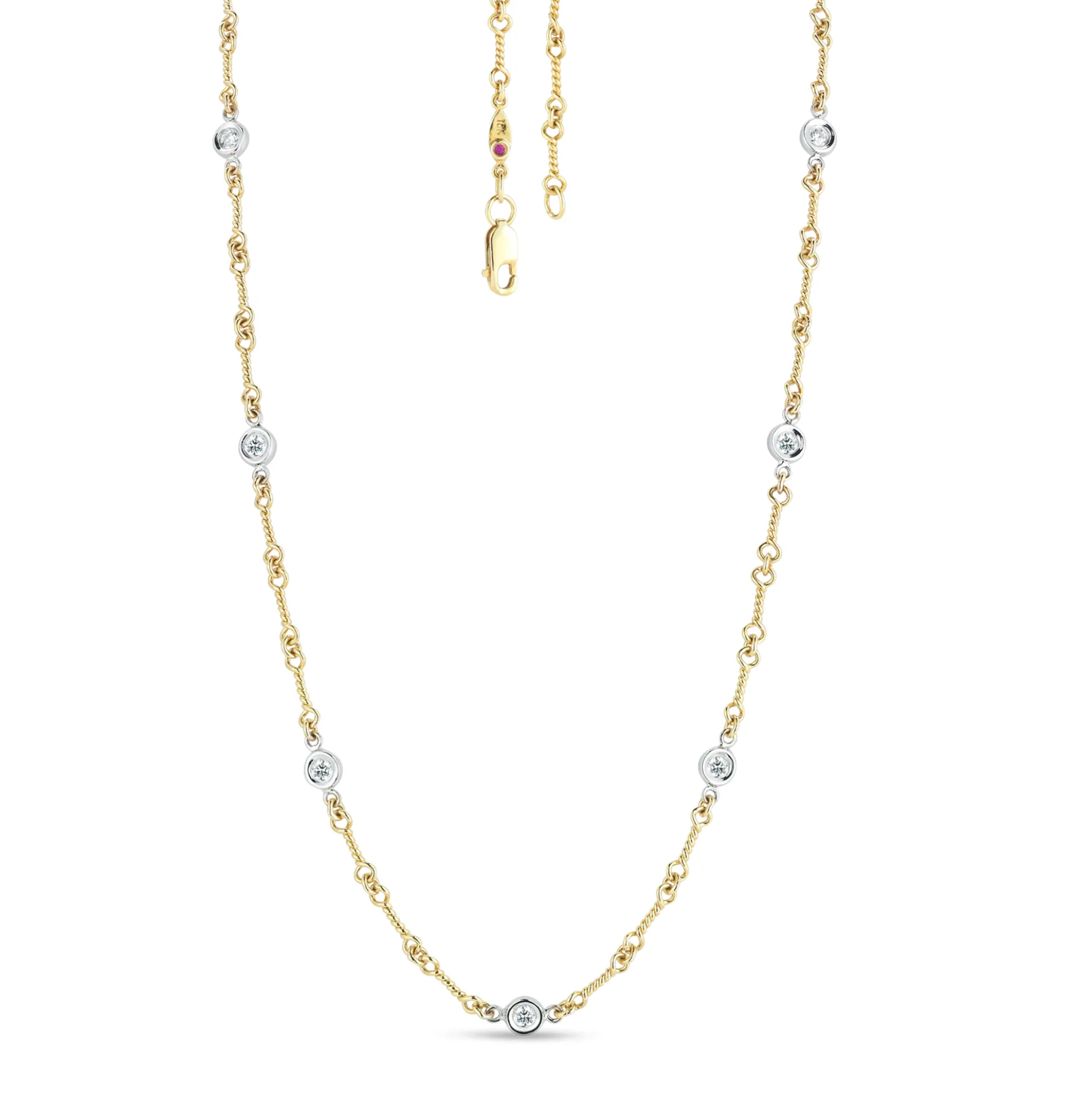 Roberto Coin 18K Yellow/White Gold Diamond By The Inch 7 Station Dog Bone Necklace
