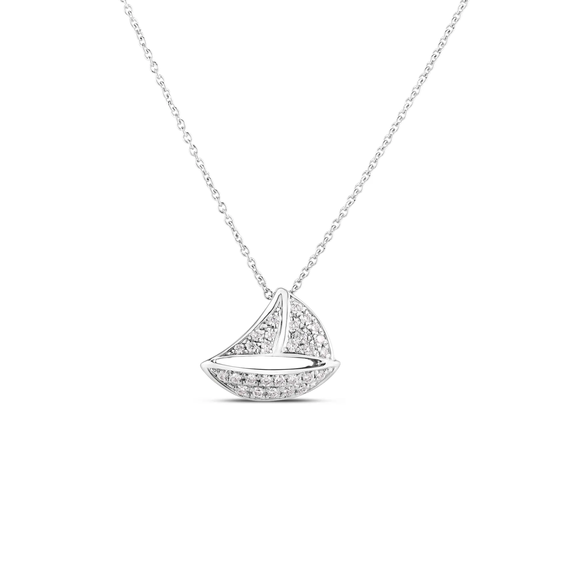 Roberto Coin Tiny Treasure Diamond Sailboat Necklace 18K White Gold, 18"