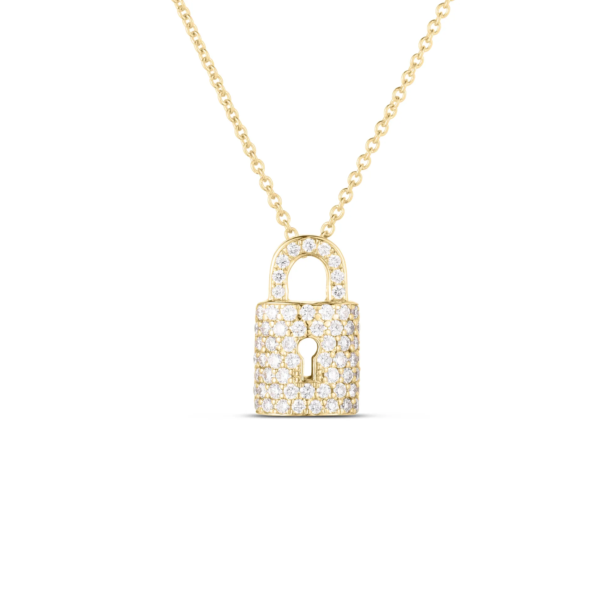 Roberto Coin Tiny Treasures Diamond Lock Necklace 18K Yellow Gold