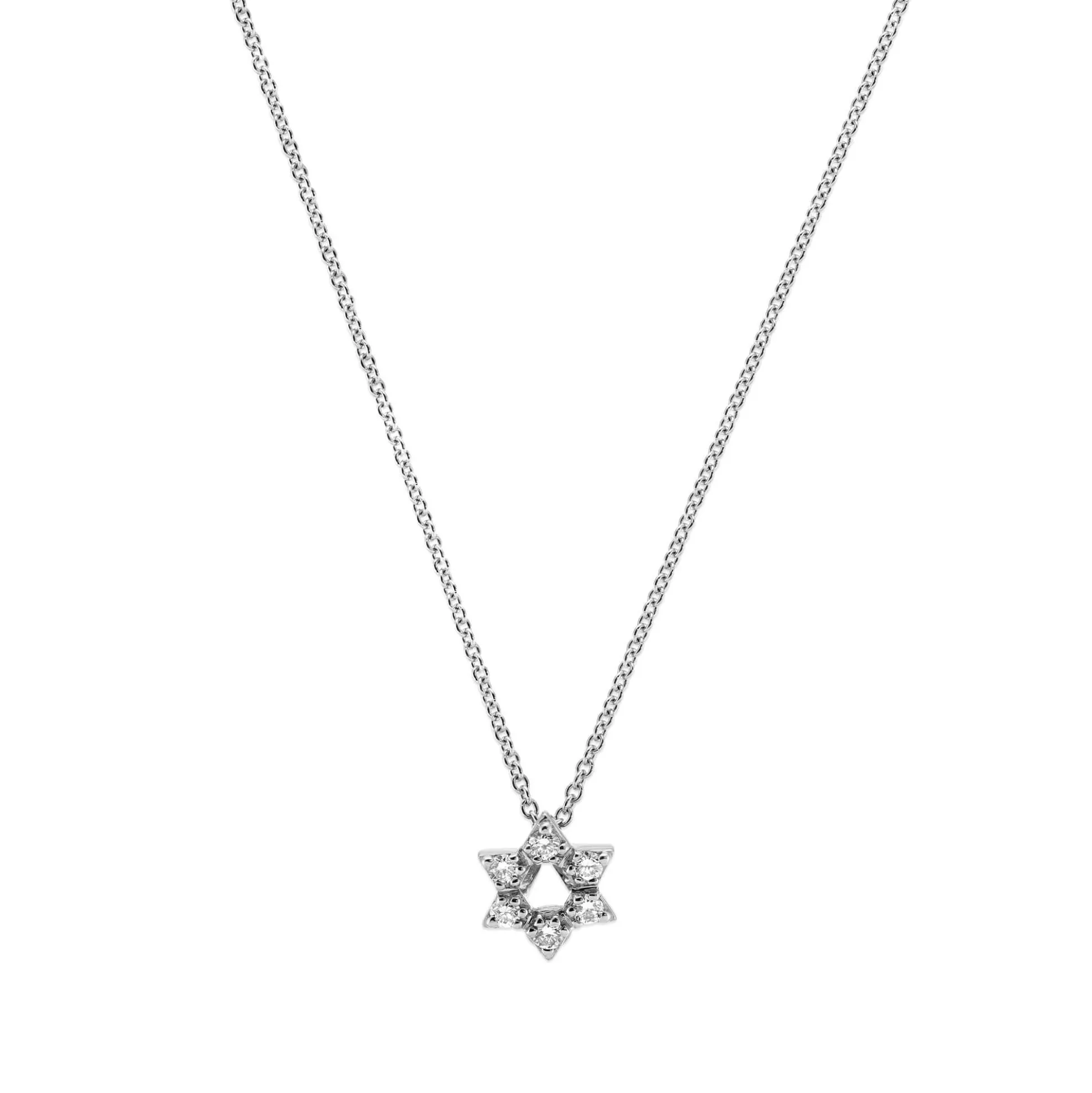 Roberto Coin Tiny Treasures Diamond Star Of David Necklace 18K White Gold