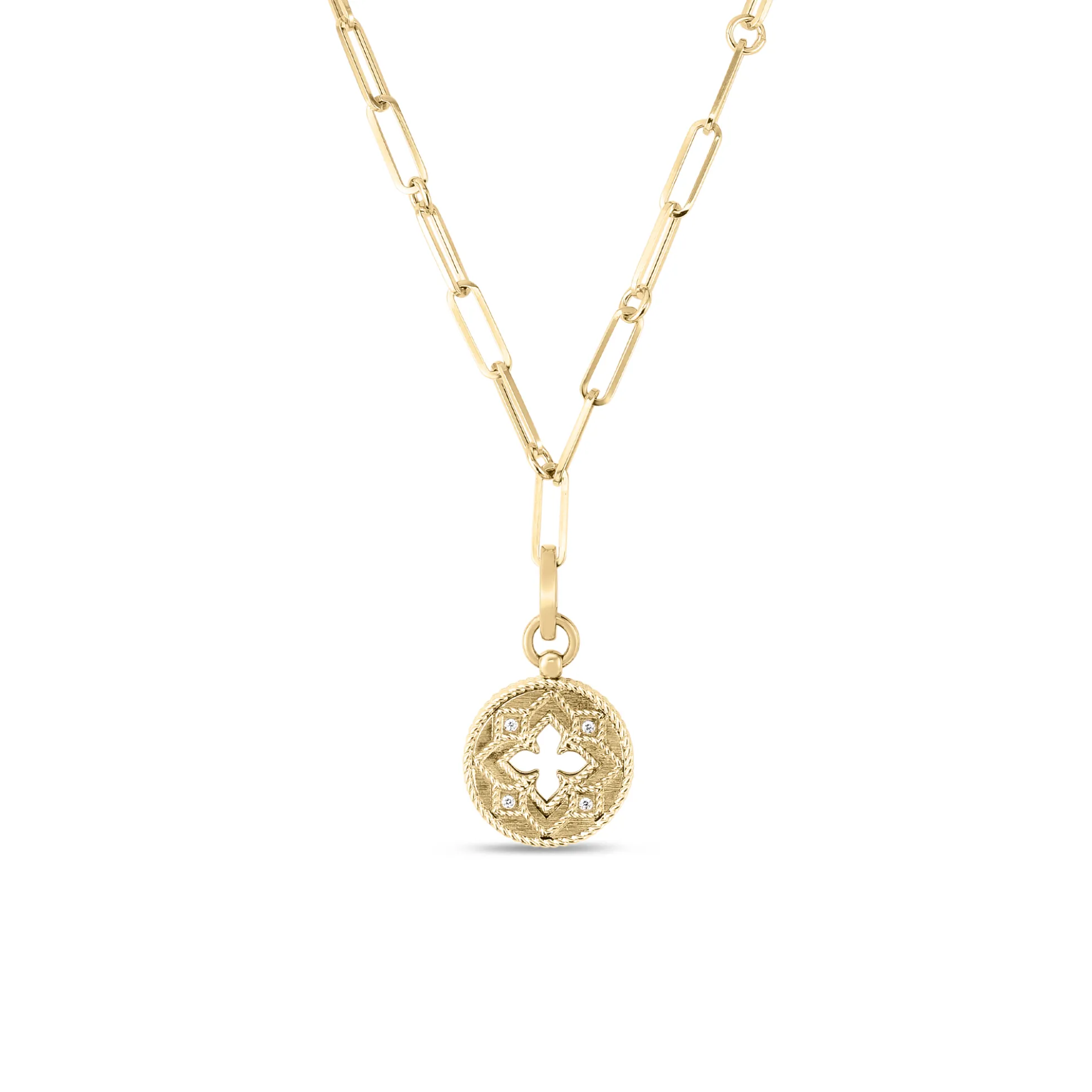 Roberto Coin Venetian Princess Diamond Small Medallion Necklace in 18K Yellow Gold