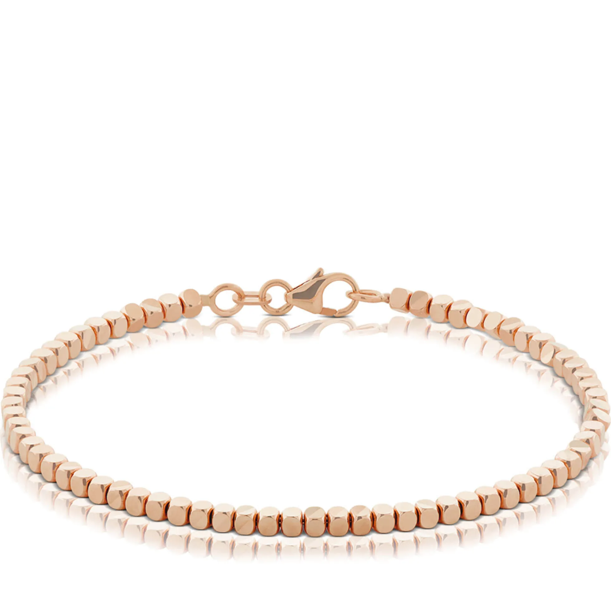 Rose Gold Adjustable Diamond Cut Bead Bracelet 14K
