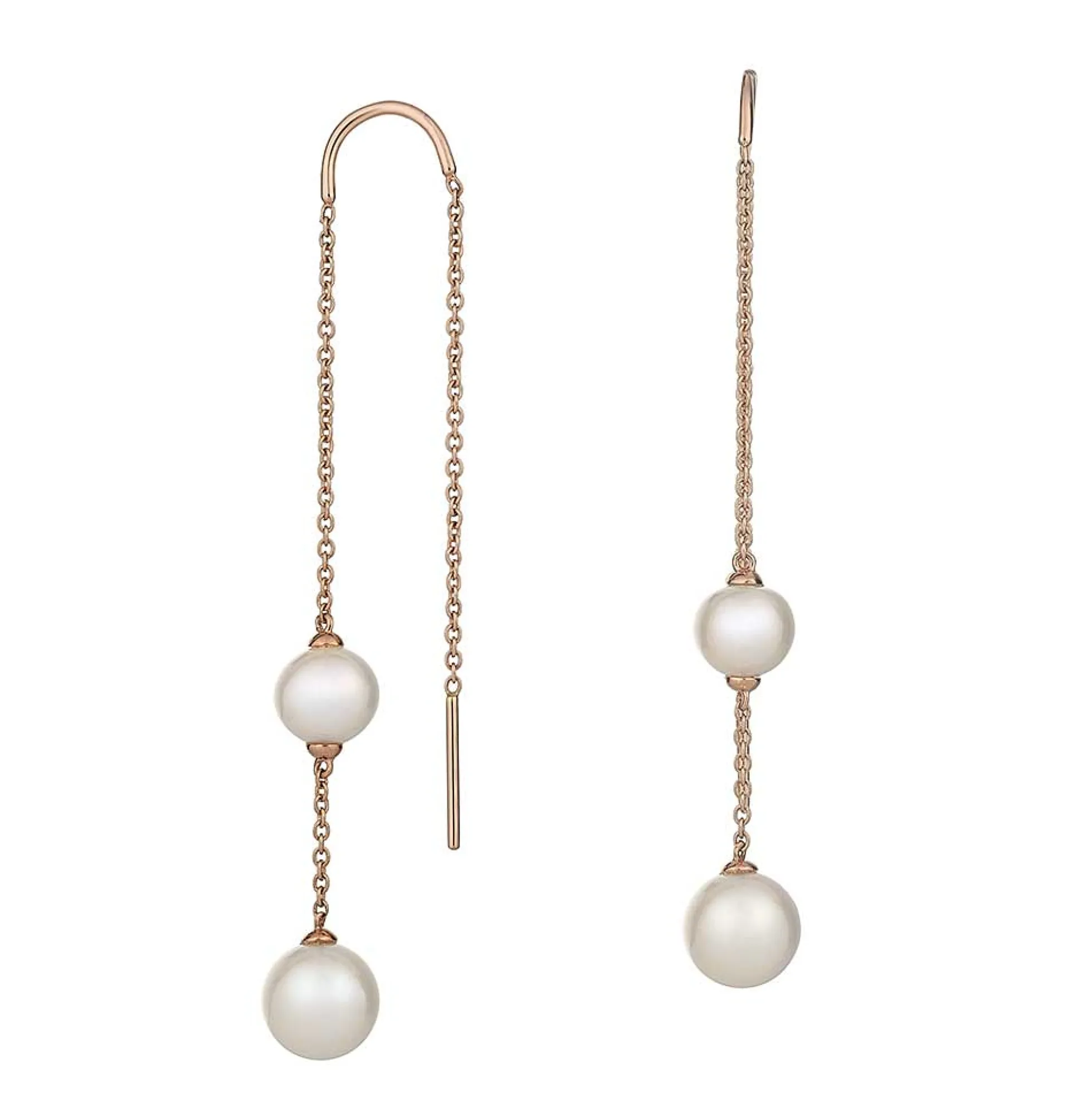 Rose Gold Freshwater Cultured Pearl Threader Earrings 14K