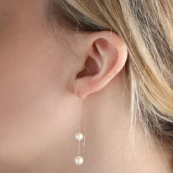Rose Gold Freshwater Cultured Pearl Threader Earrings 14K