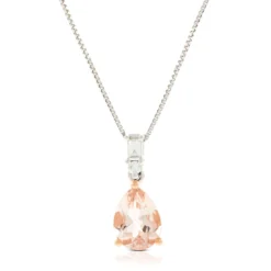 Rose Gold Pear Morganite & Diamond Two-Tone Necklace 14K