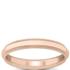 Rose Gold Polished Edge Milgrain Comfort Fit 3.5mm Band 18K